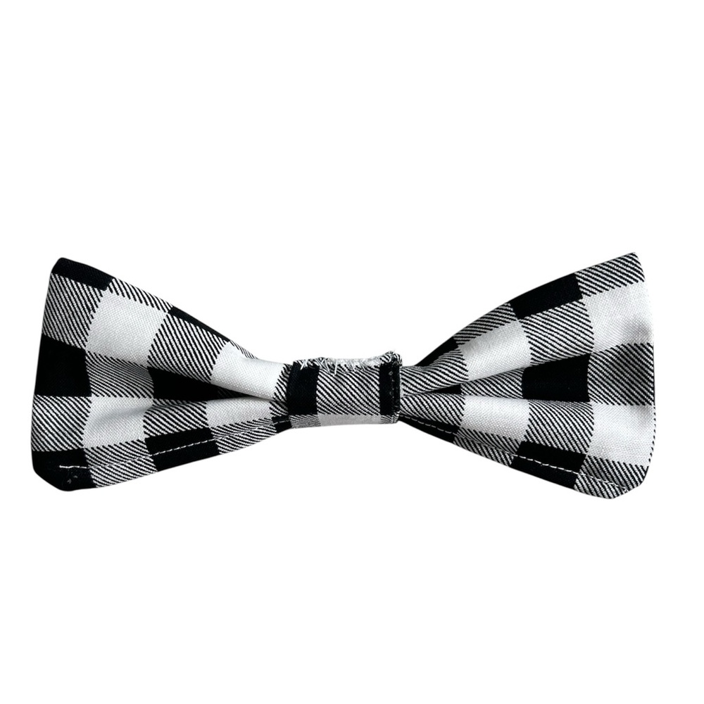 Hand Crafted Black Plaid Dog Bow Tie Cotton Collar Attachable 6” Accessory - Picture 9 of 10